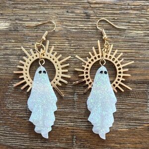 Glittery Ghost Dangles with Gold Sunburst Charms